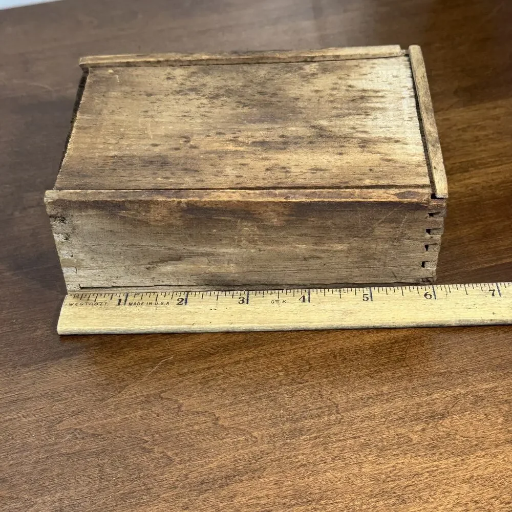 Antique Dovetail 6x4 Wooden Slide Lid Box Primitive Handmade Storage Box Rustic
